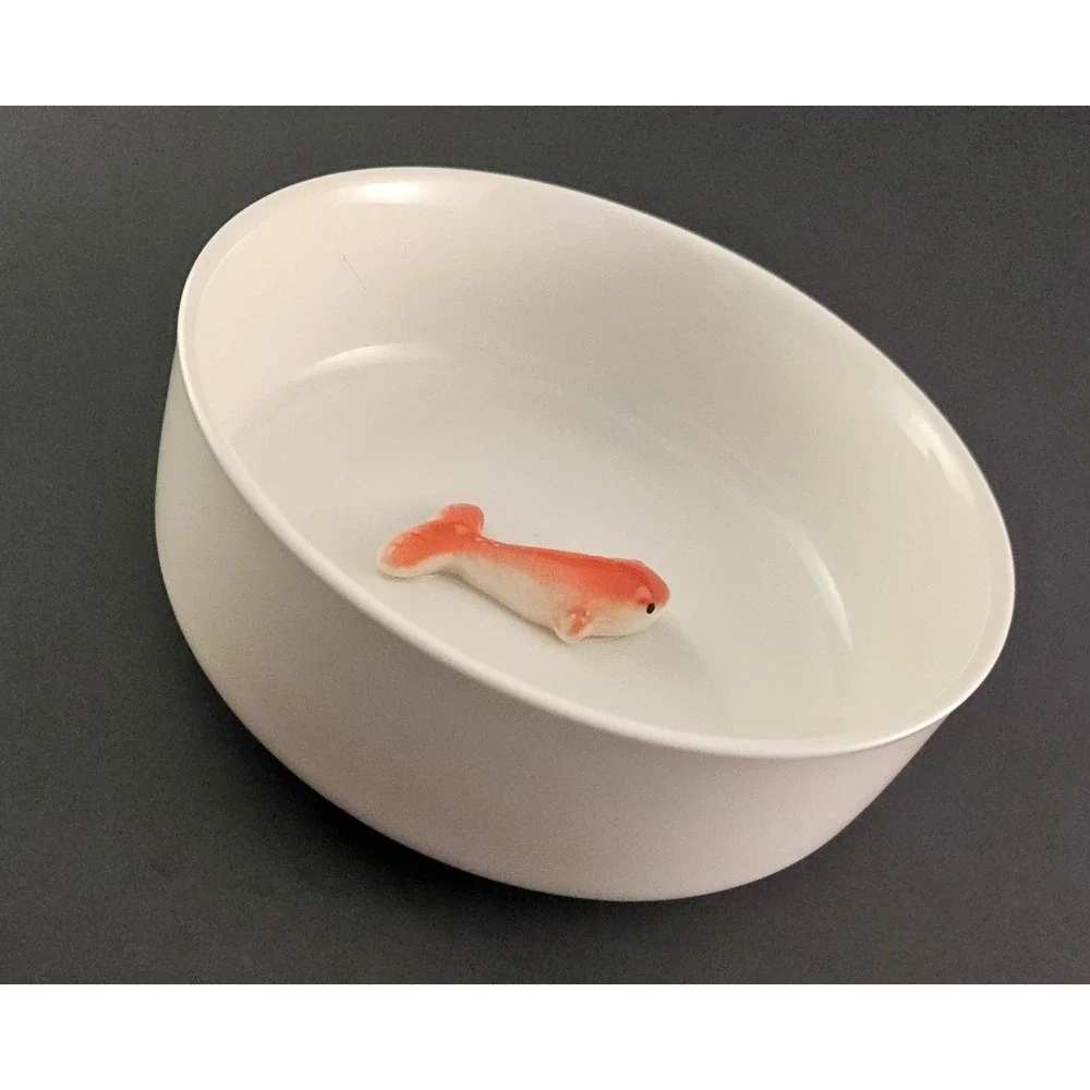 Goldfish Petbowl Ceramic Dish With Goldfish Figure On The Bottom Unique Gift